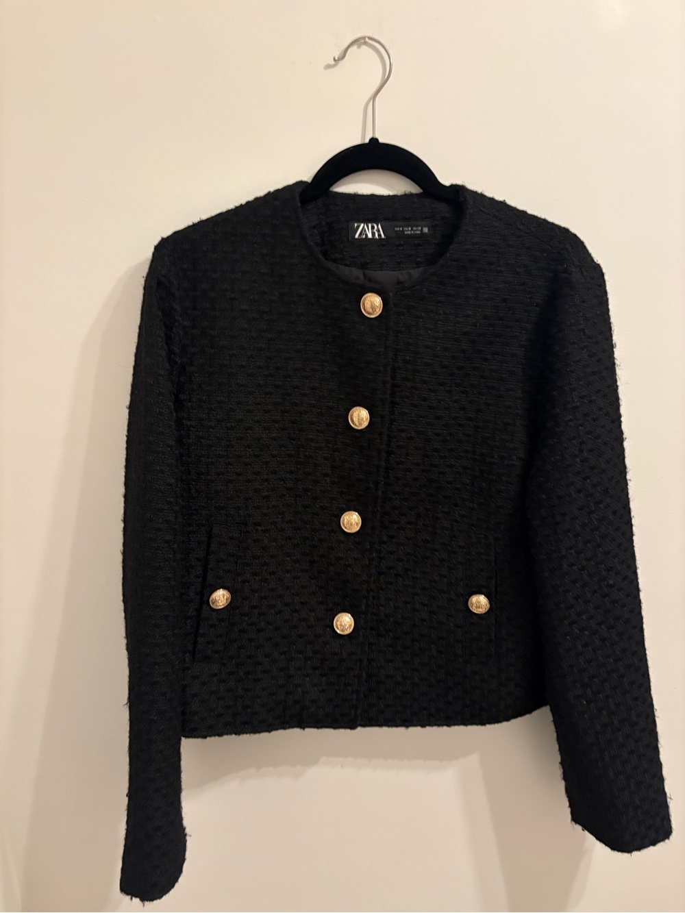 Zara Textured Blazer with Golden Buttons Black